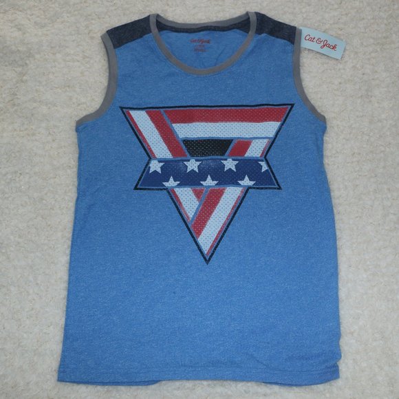 Cat & Jack Red White Blue Graphic Tank Top - Picture 1 of 7